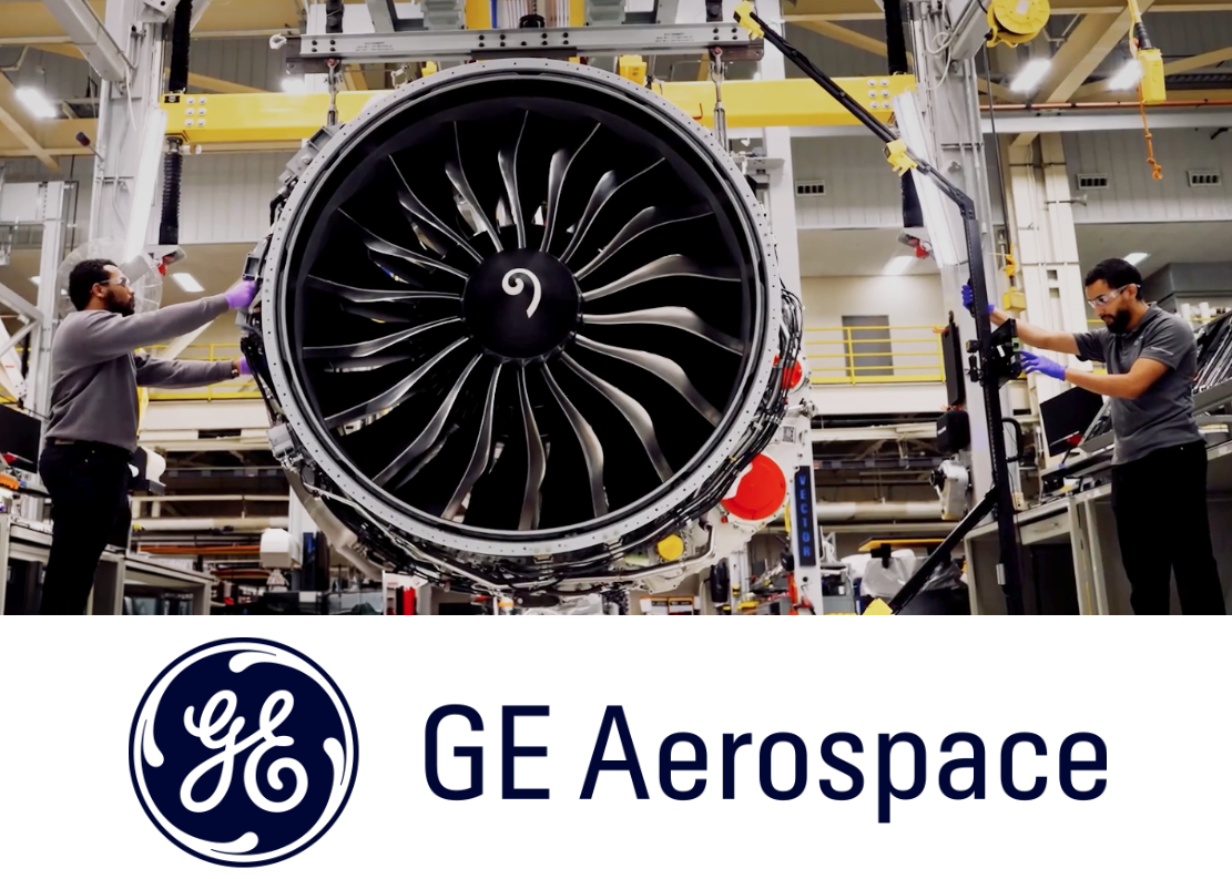 GE Aerospace - men working on Jet Engine